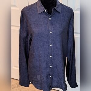Banana Republic 100% Linen Navy Blue Untucked Shirt